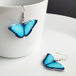 NEW Acrylic Blue Butterfly Flat Earrings